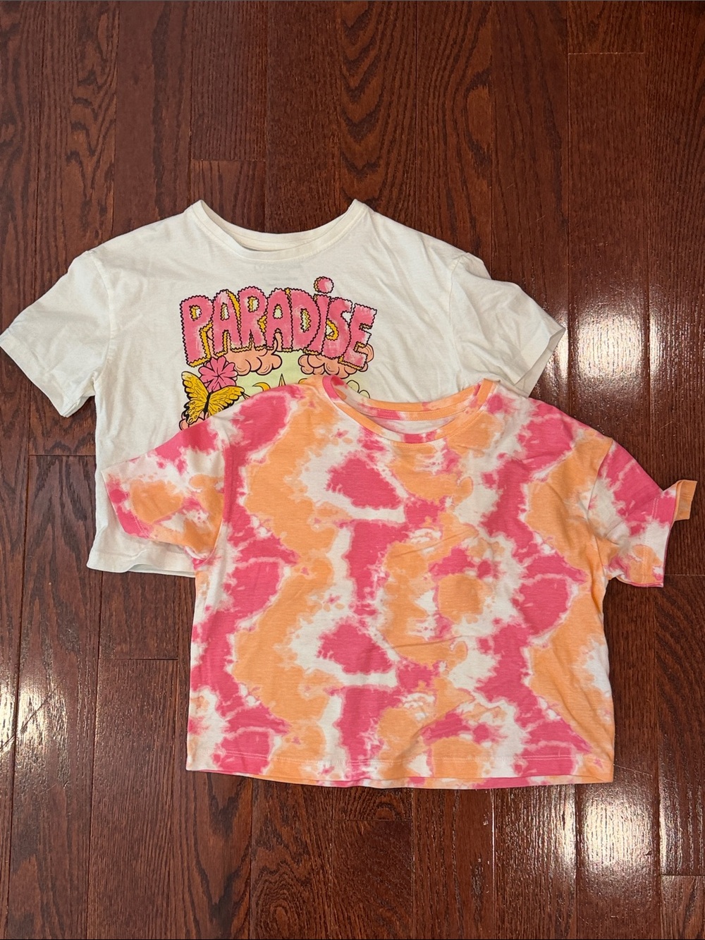 Girls' Tie-Dye Pink & Orange and Paradise Graphic Crop Tees